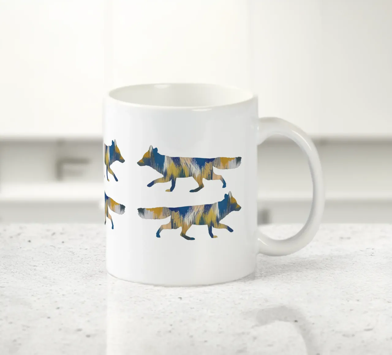 Volpe blu e gialla tazza in ceramica da Orara Studio