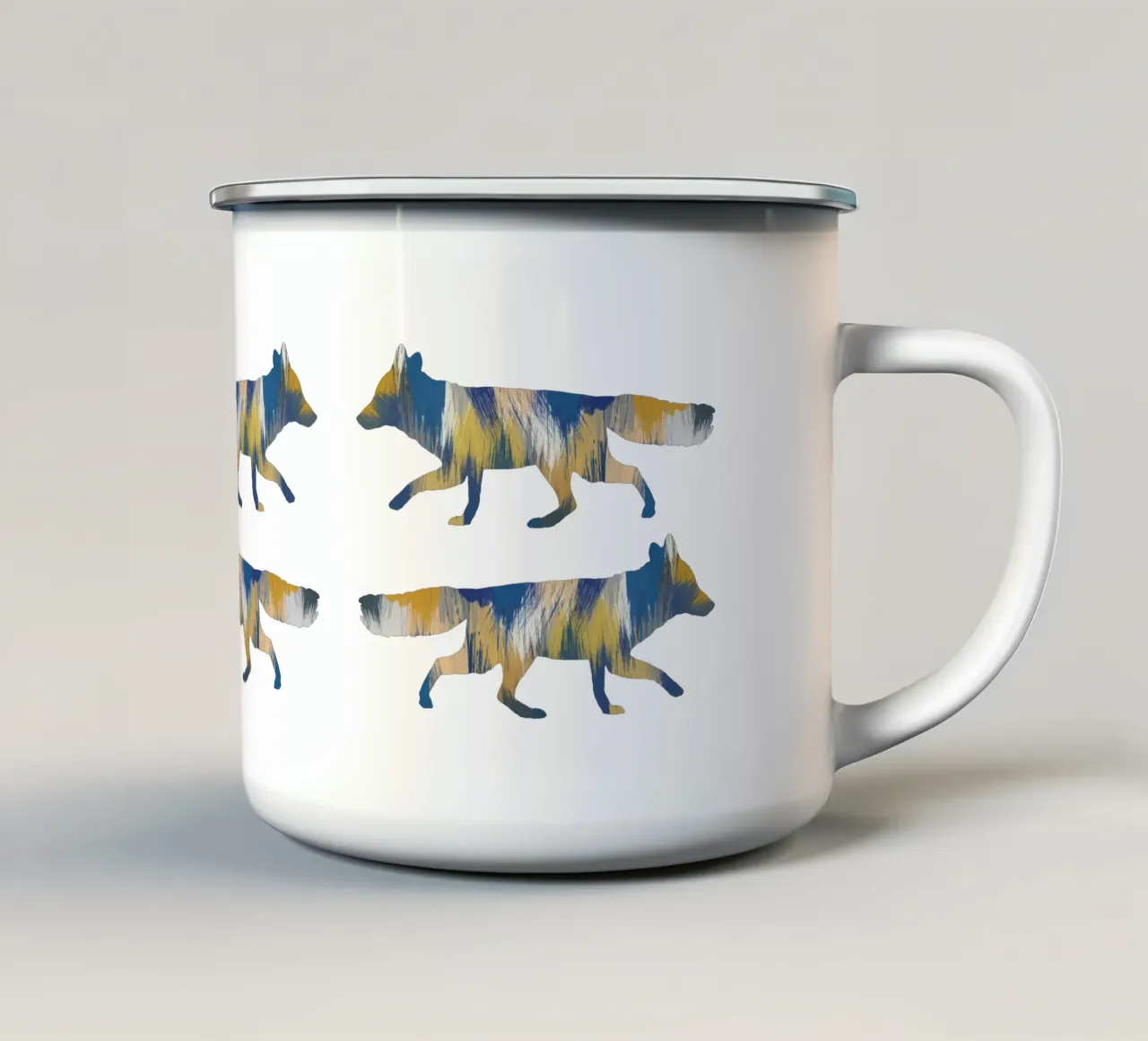 Volpe blu e gialla tazza in smalto da Orara Studio
