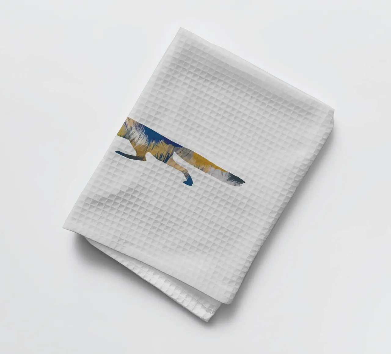 Renard bleu et jaune torchon de Orara Studio