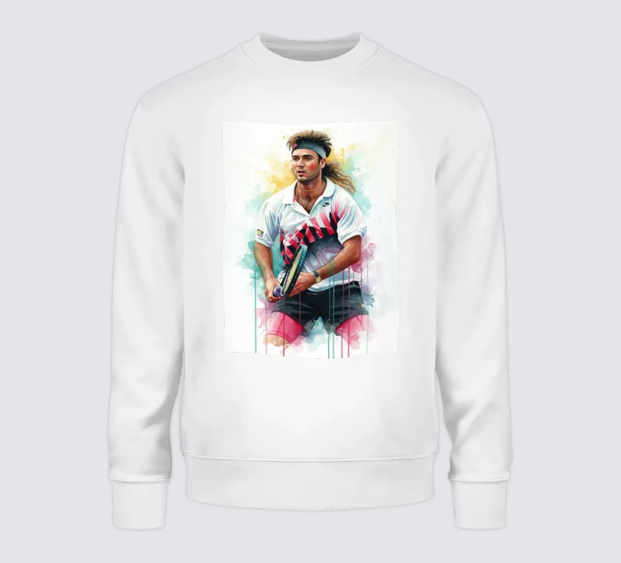 Watercolor art of Andre Agassi sweatshirt by LUMINTU