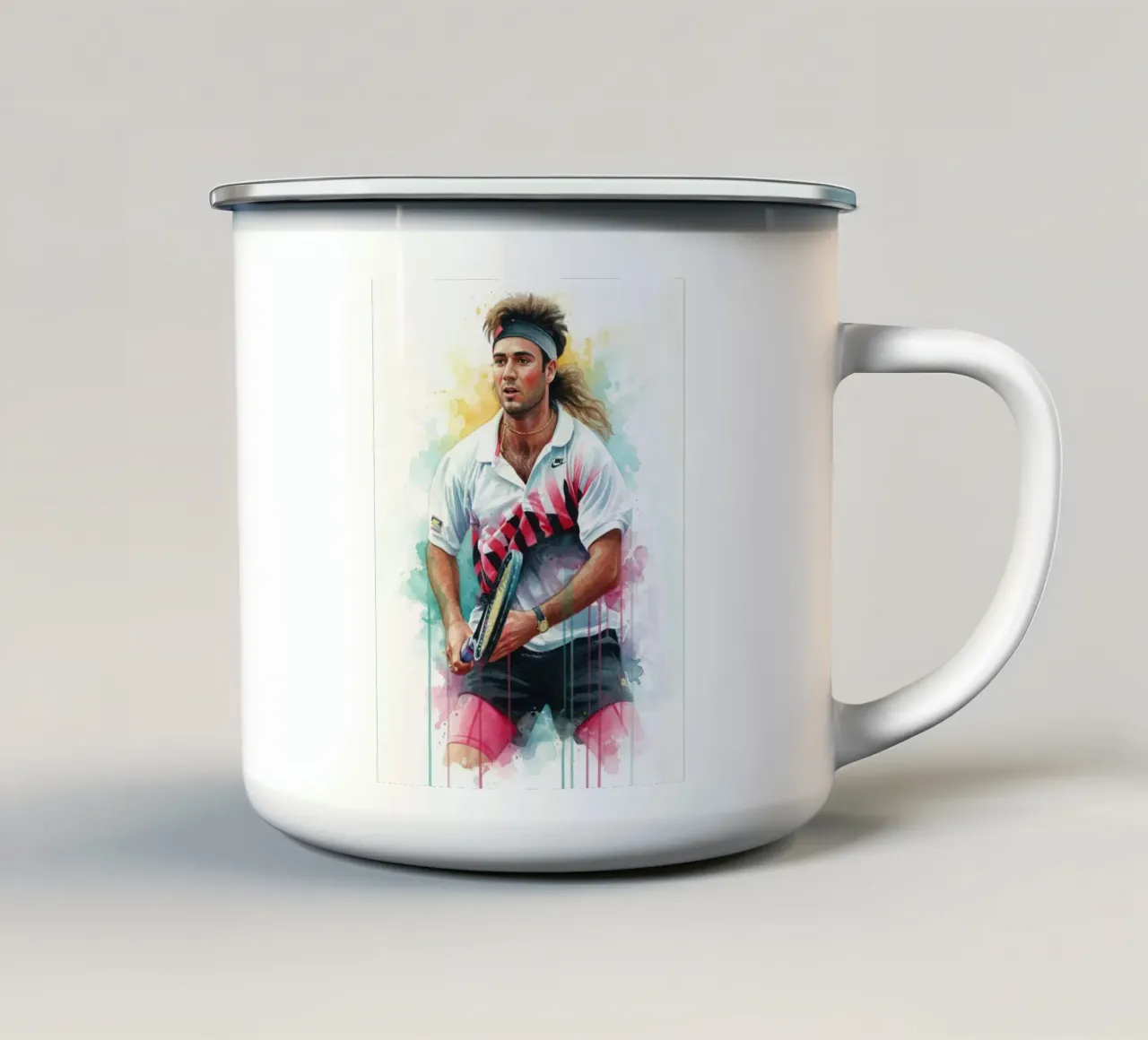 Acquerello di Andre Agassi tazza in smalto da LUMINTU