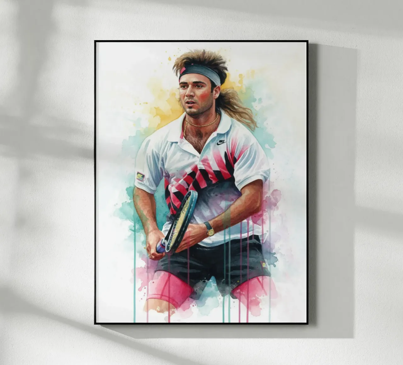Watercolor art of Andre Agassi plexiglass da LUMINTU