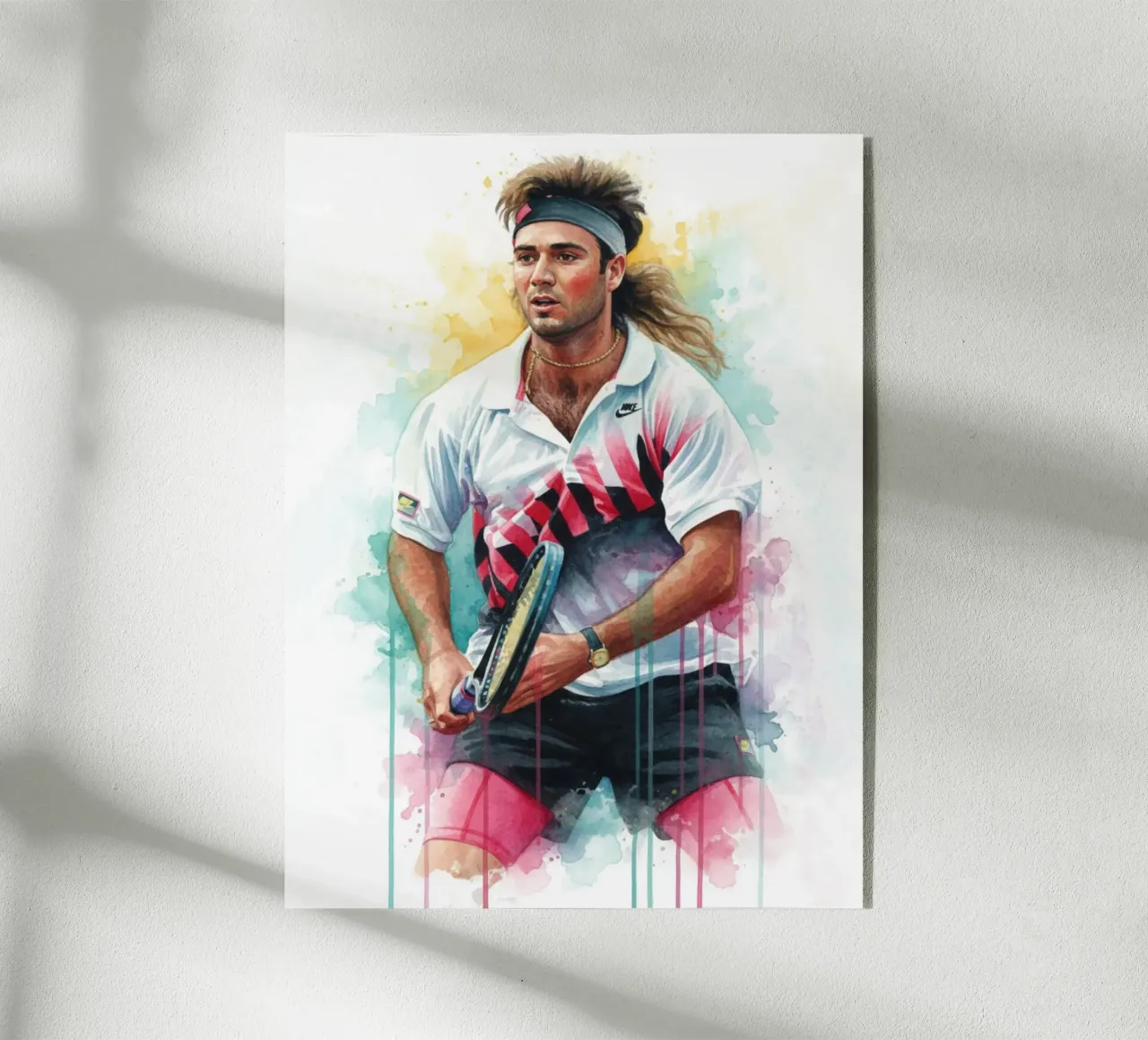 Watercolor art of Andre Agassi plexiglass da LUMINTU