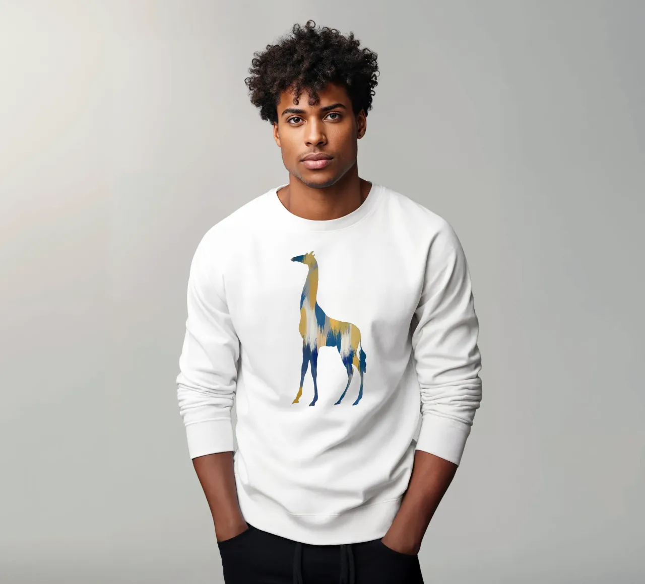Giraffa blu e gialla felpa da Orara Studio