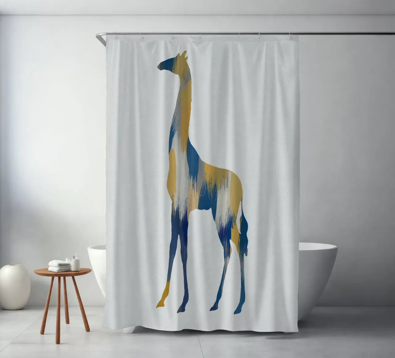 Blau & Gelbe Giraffe Duschvorhang von Orara Studio