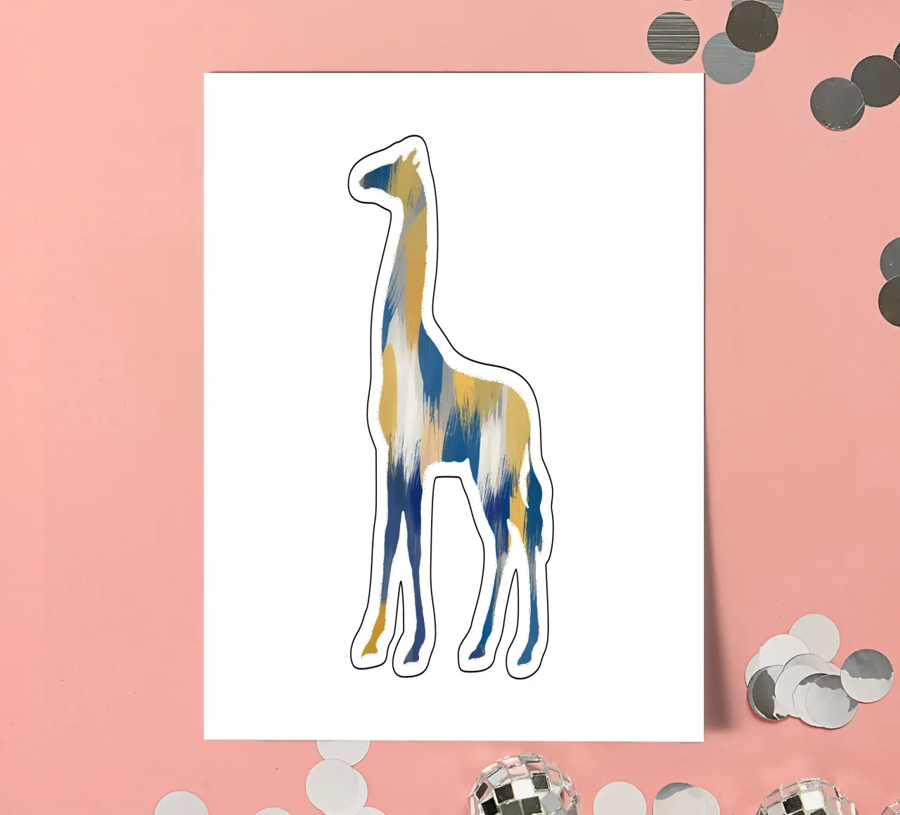 Giraffe blauw en geel stickervel van Orara Studio
