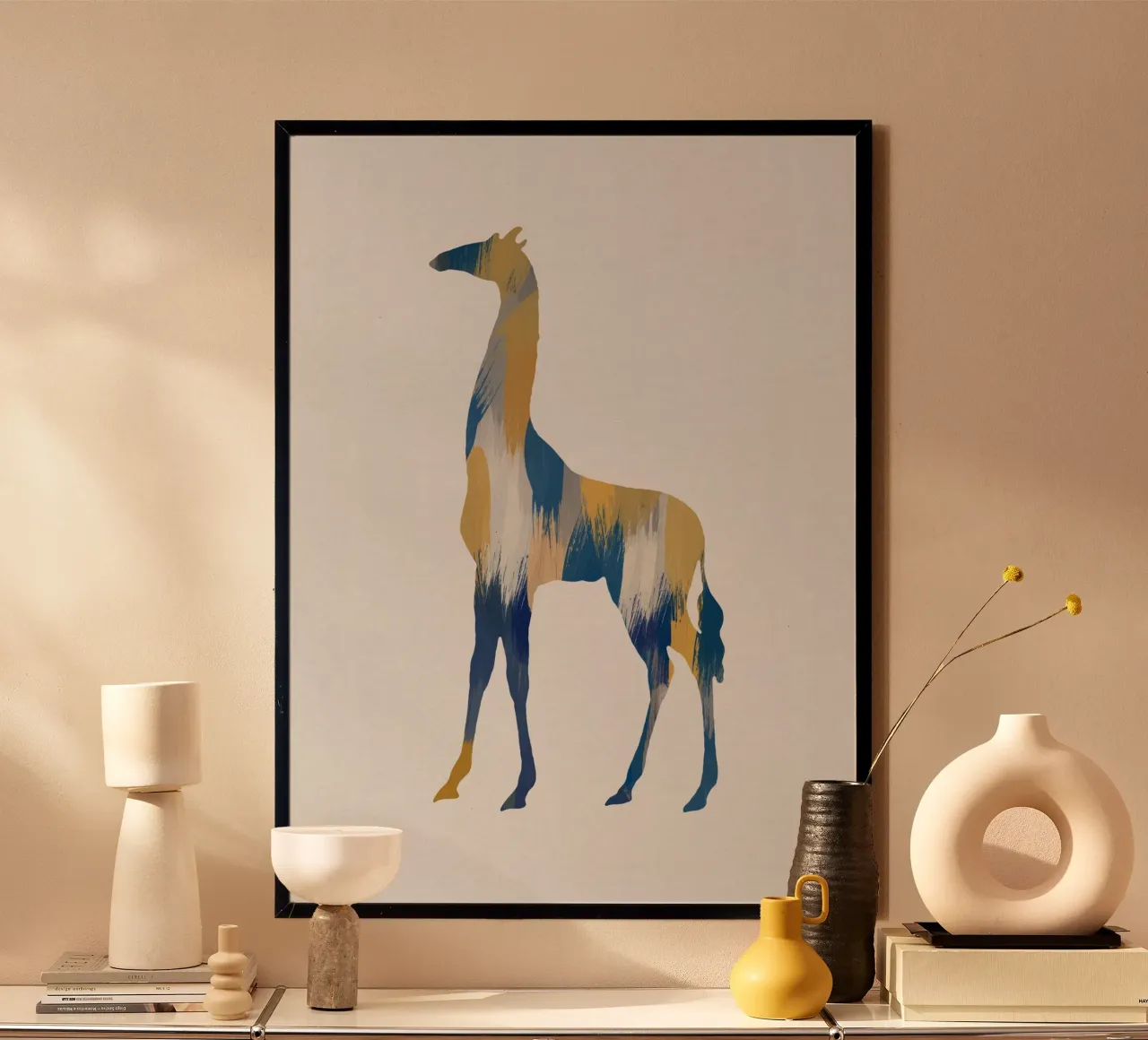 Girafe bleue et jaune hahnemühle de Orara Studio
