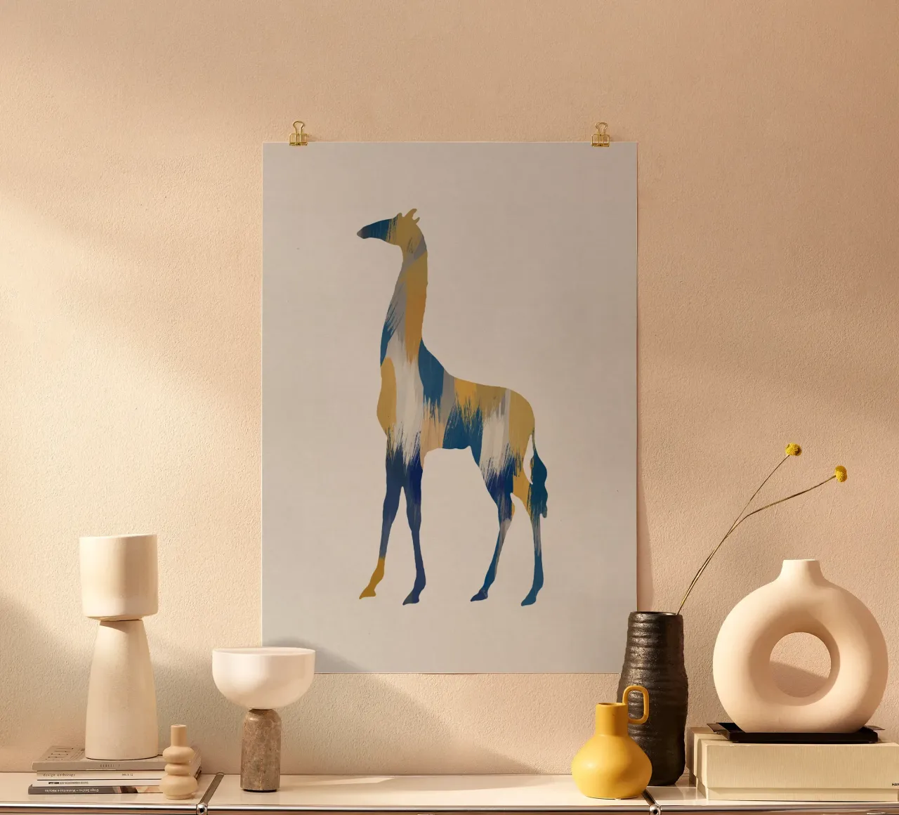 Girafe bleue et jaune hahnemühle de Orara Studio