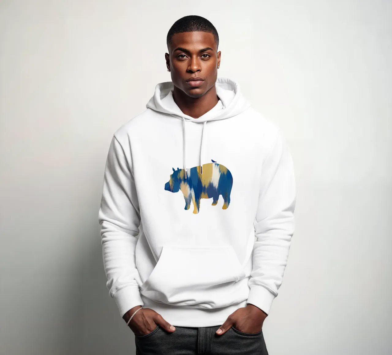 Ippopotamo blu e giallo felpa con cappuccio da Orara Studio
