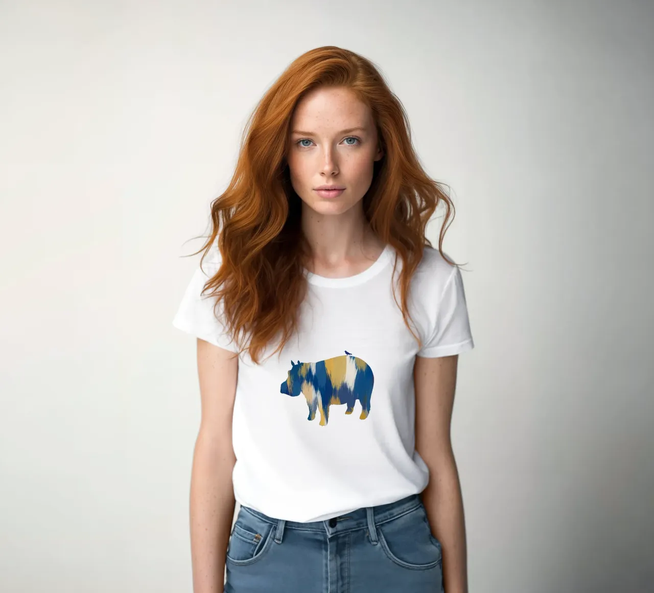 Nilpferd blau & gelb Frauen T-Shirt von Orara Studio