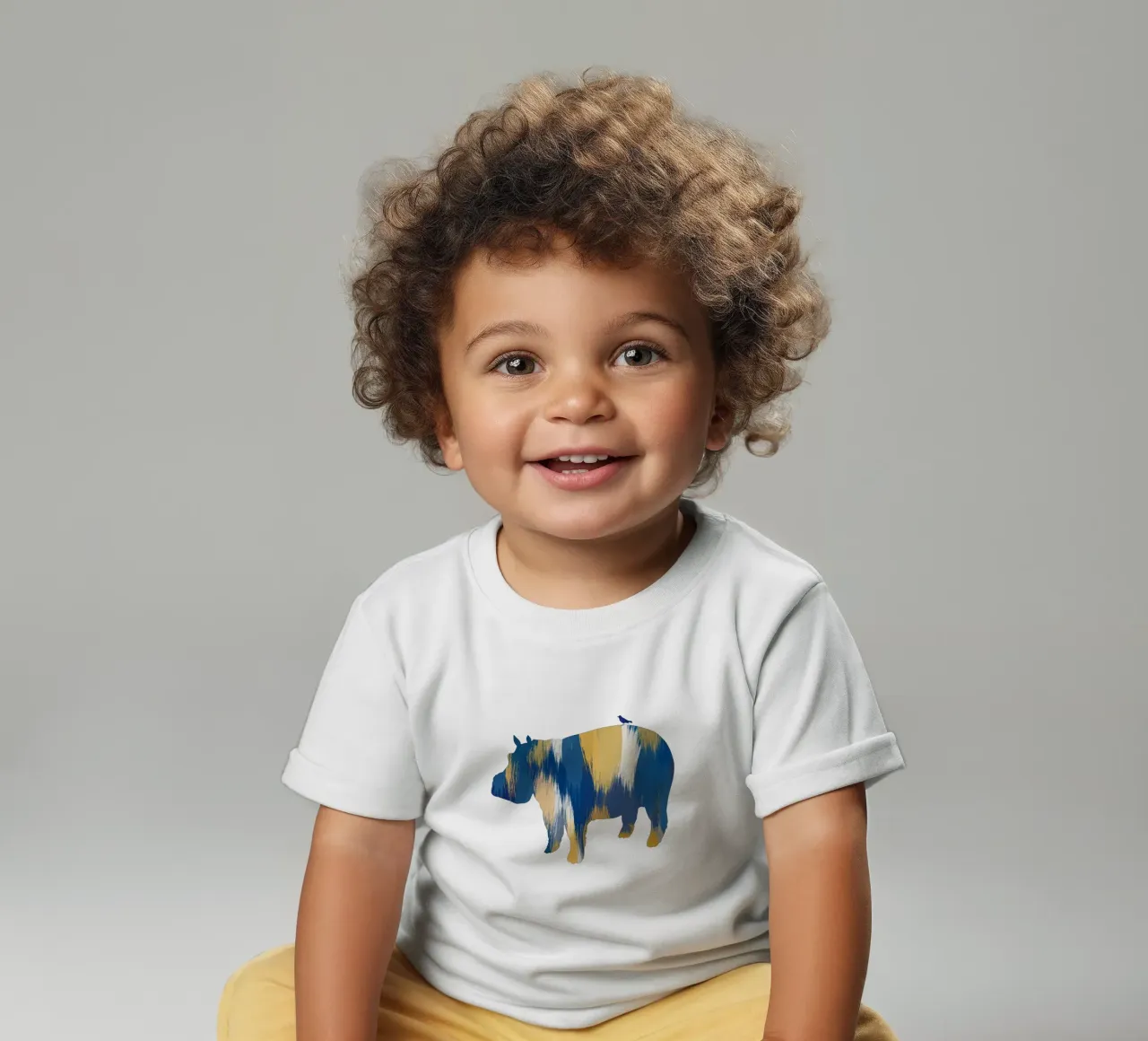 Ippopotamo blu e giallo maglietta neonato da Orara Studio