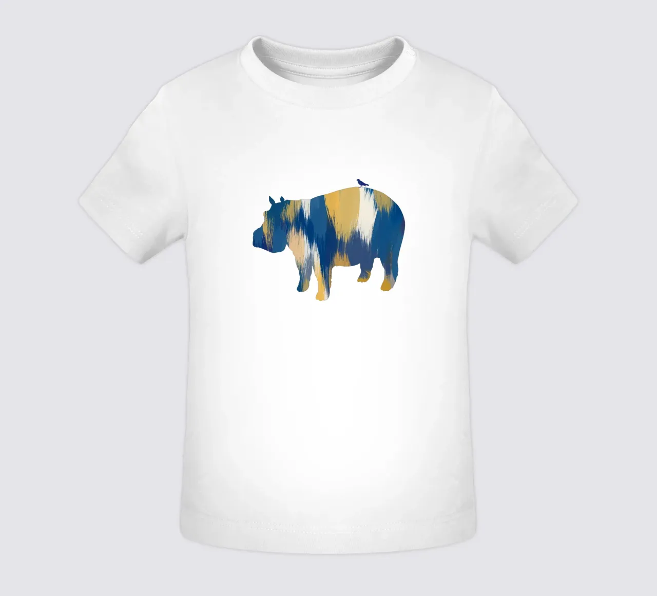 Ippopotamo blu e giallo maglietta neonato da Orara Studio