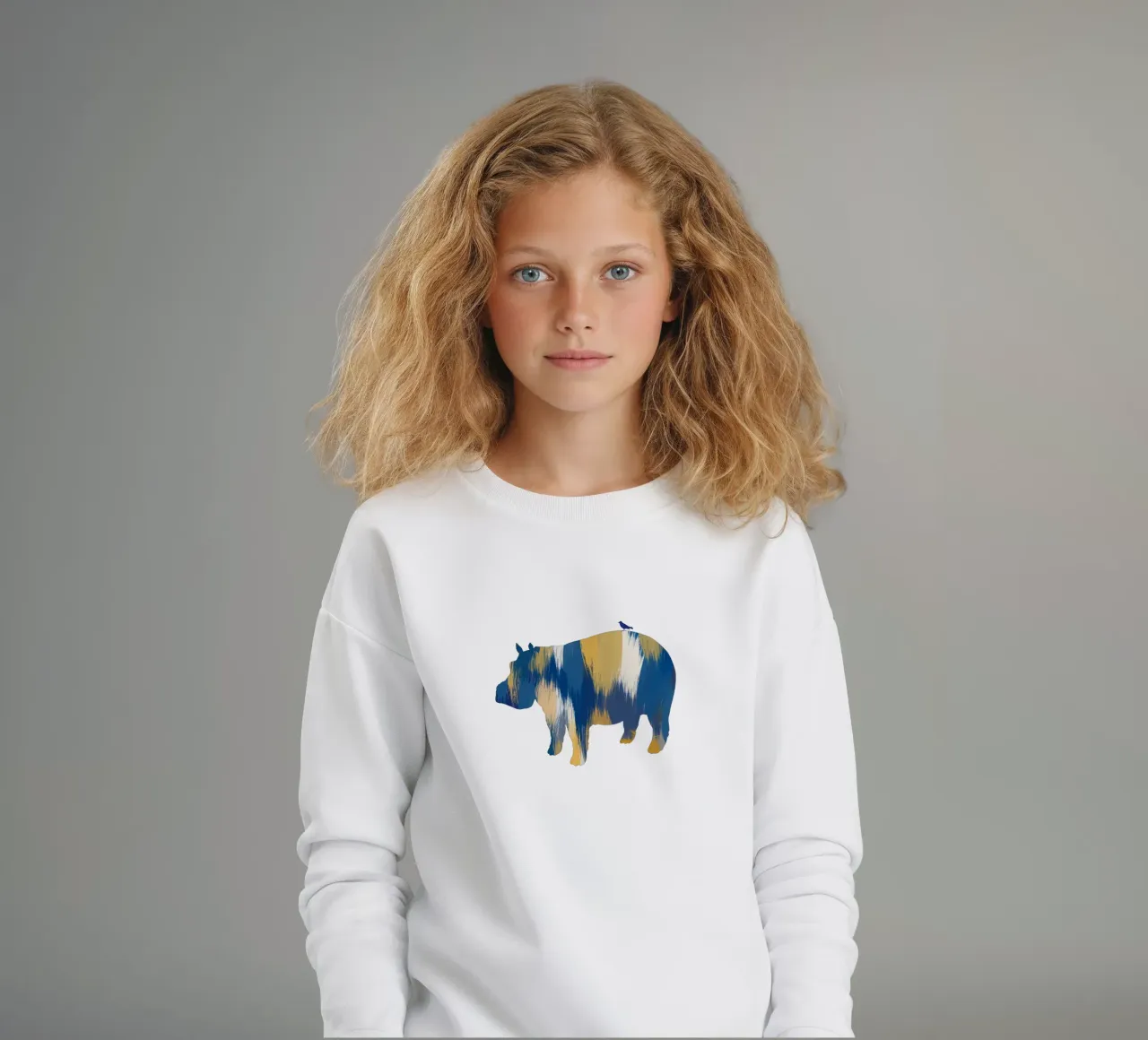 Ippopotamo blu e giallo felpa bambino da Orara Studio