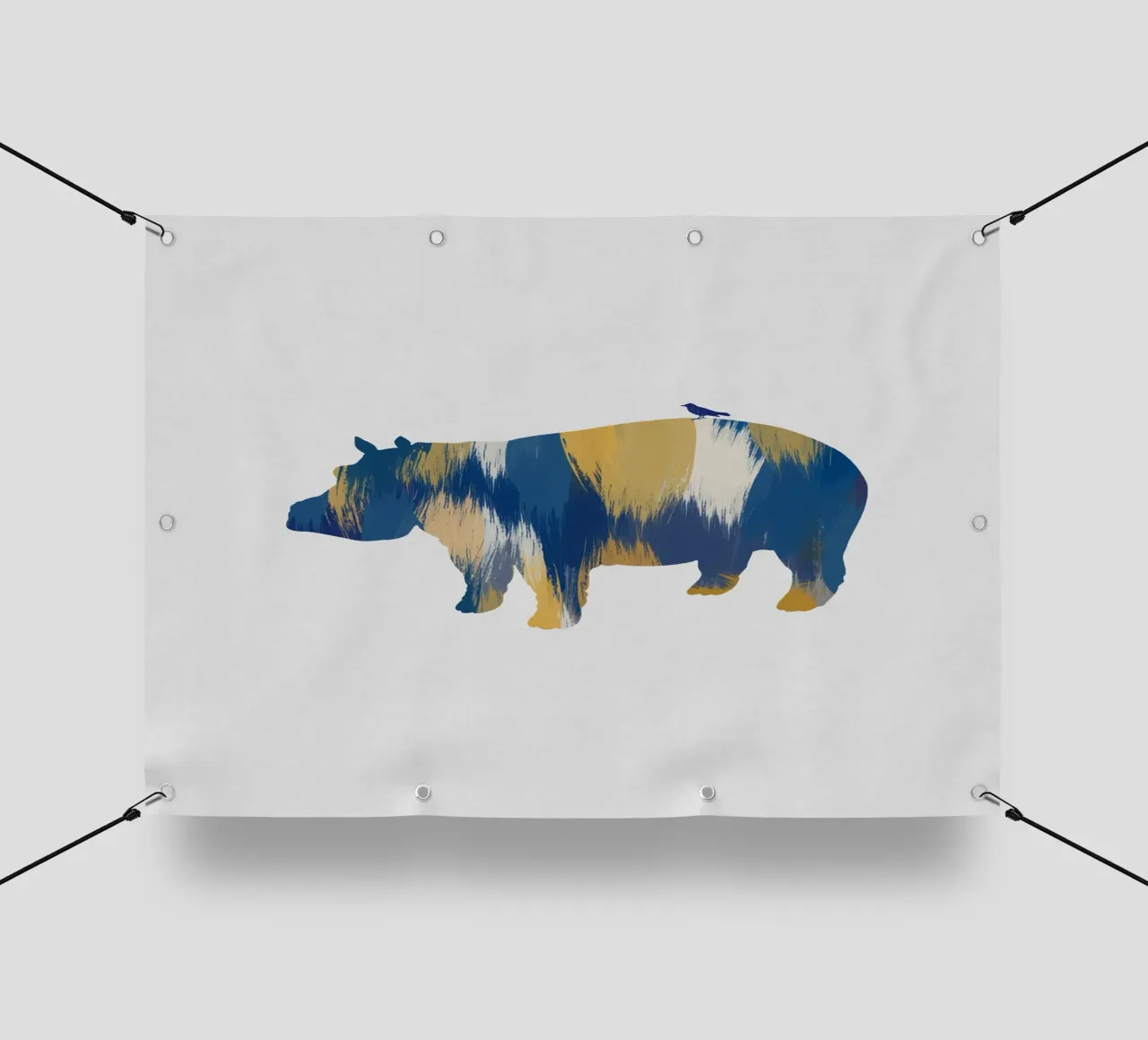 Ippopotamo blu e giallo telo in pvc da Orara Studio