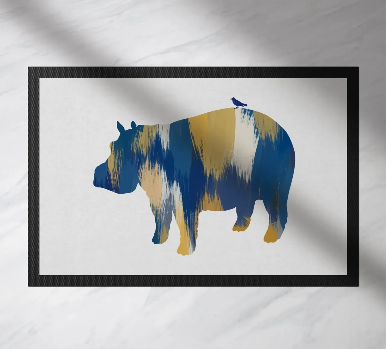 Ippopotamo blu e giallo zerbino da Orara Studio