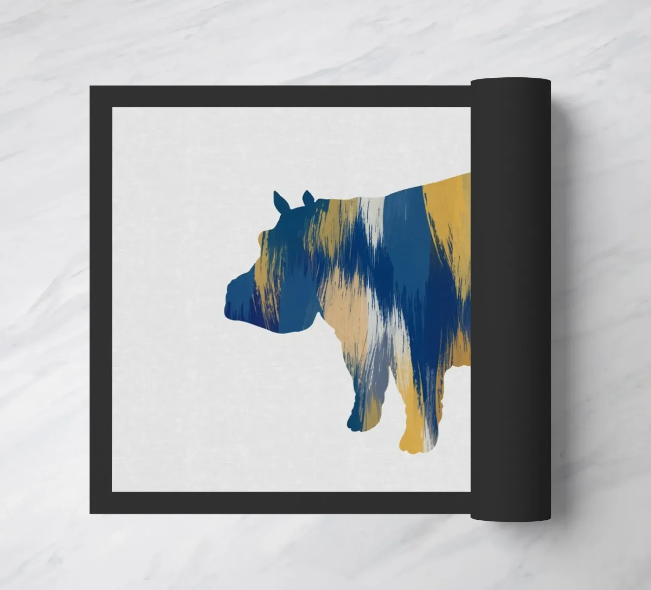 Ippopotamo blu e giallo zerbino da Orara Studio