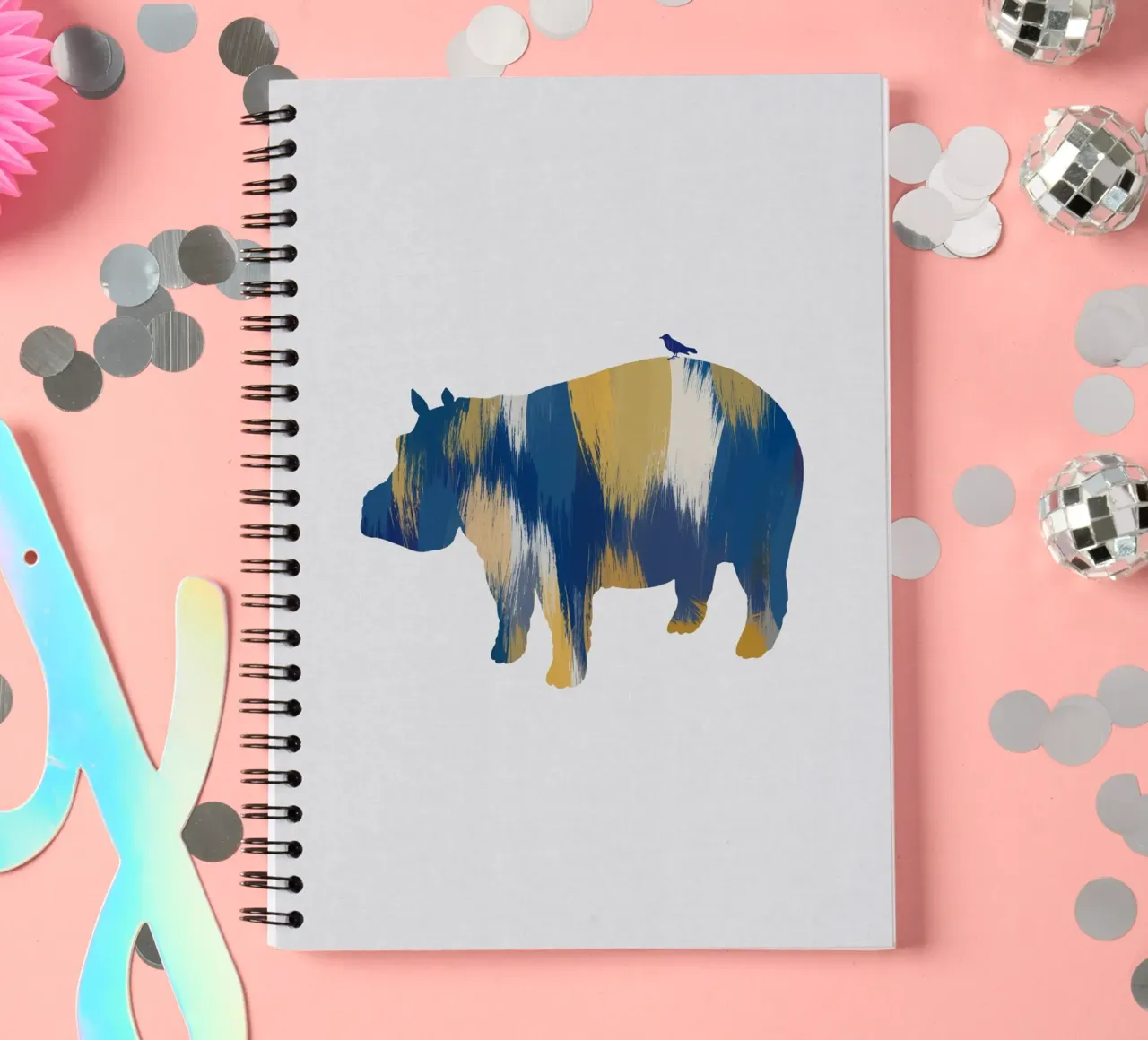 Blue & Yellow Hippo spiral notebook by Orara Studio