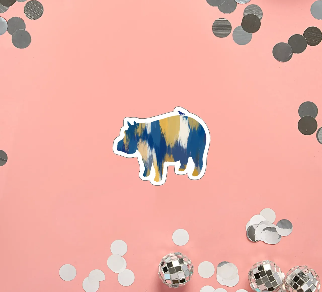 Hippopotame bleu et jaune autocollant de Orara Studio