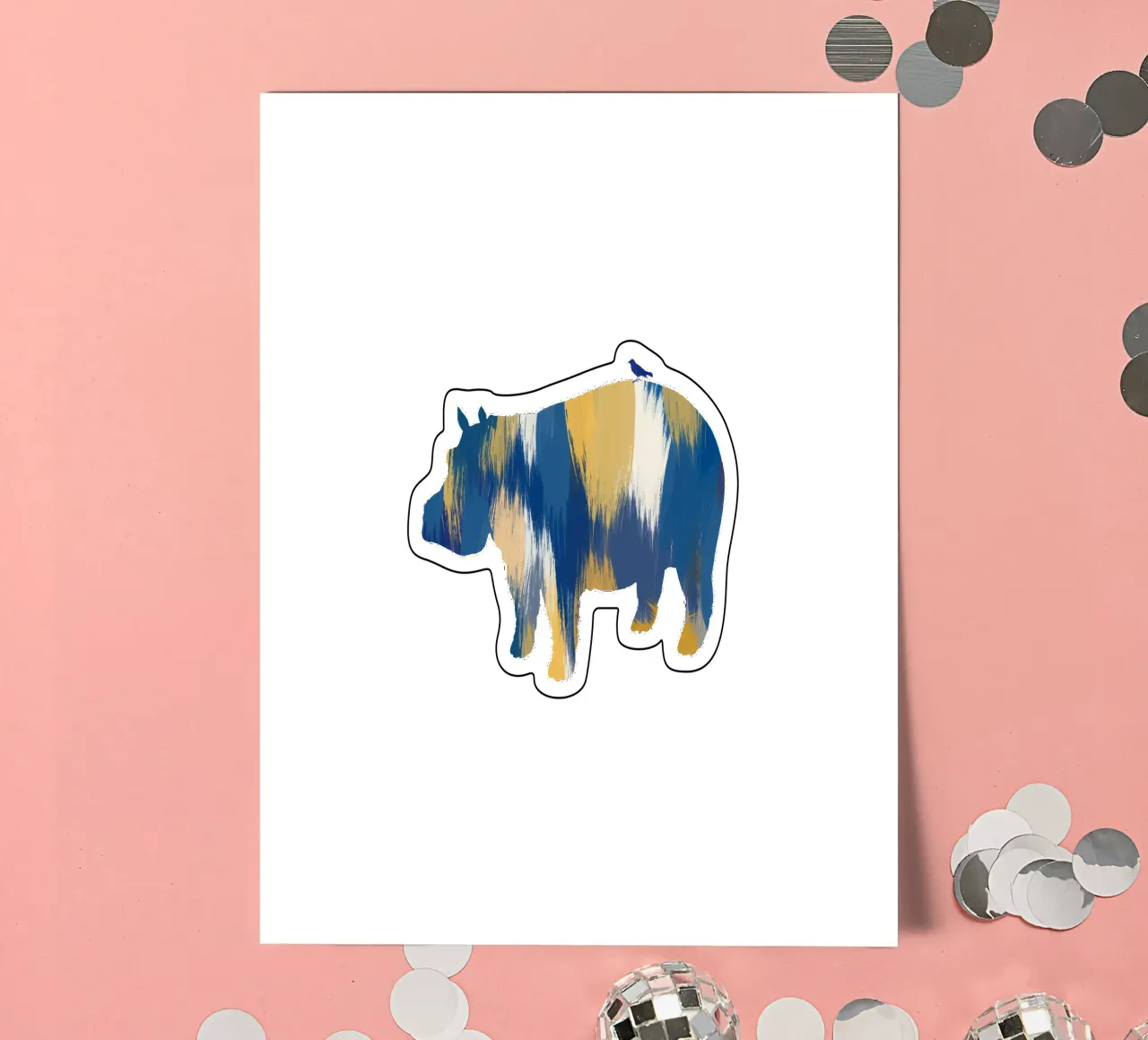 Hippopotame bleu et jaune planche autocollant de Orara Studio