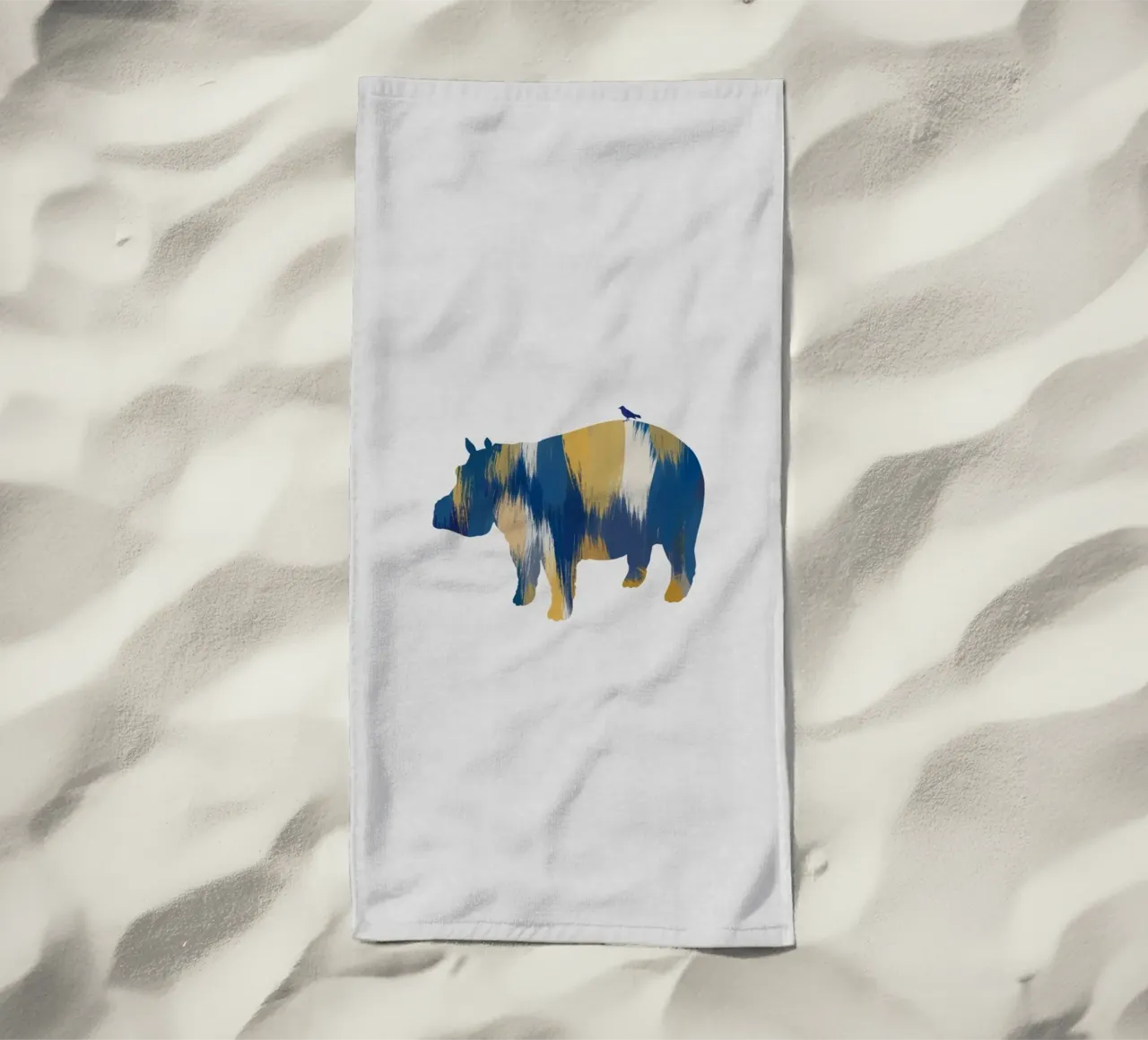 Ippopotamo blu e giallo telo mare da Orara Studio