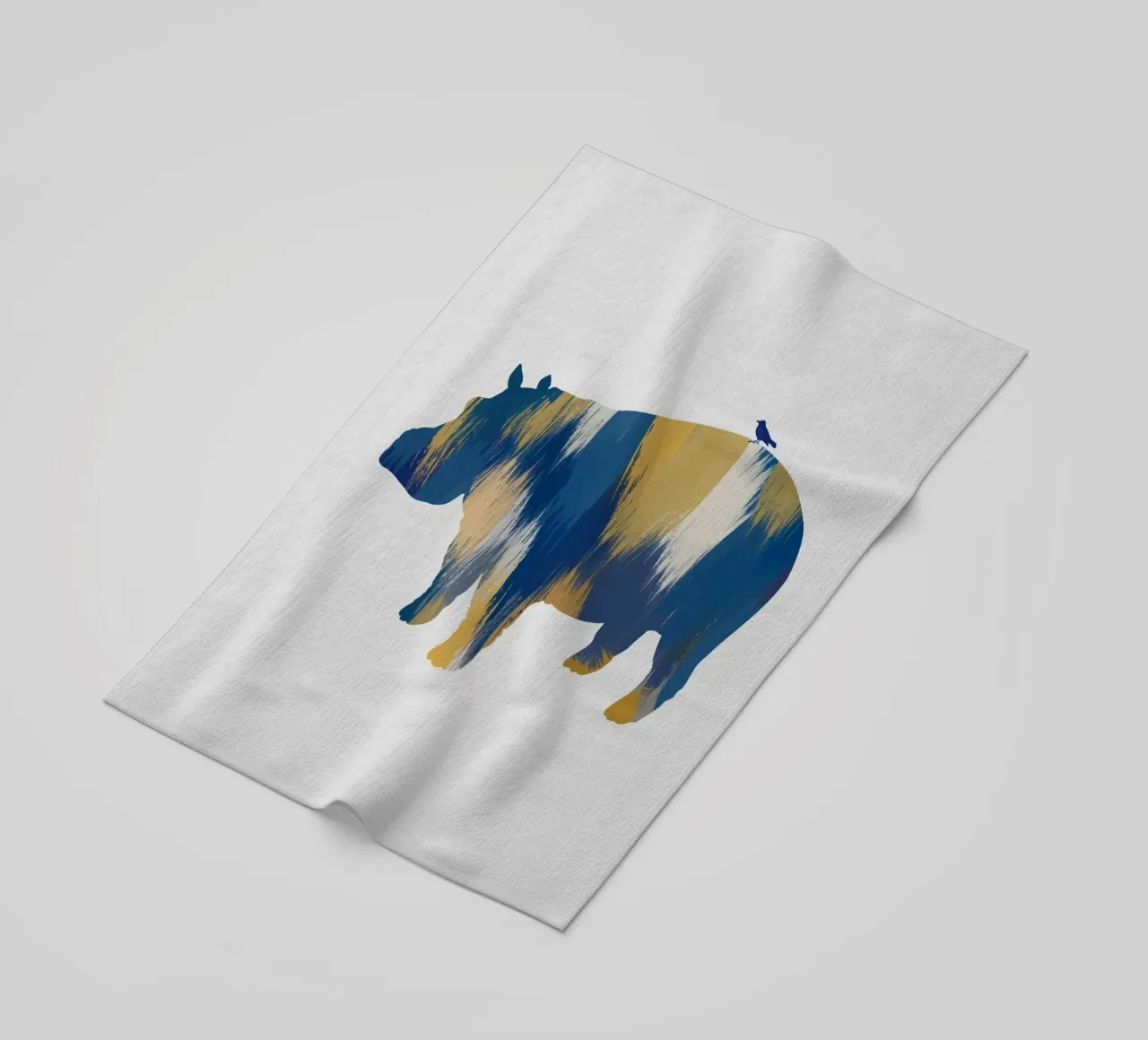 Ippopotamo blu e giallo telo mare da Orara Studio