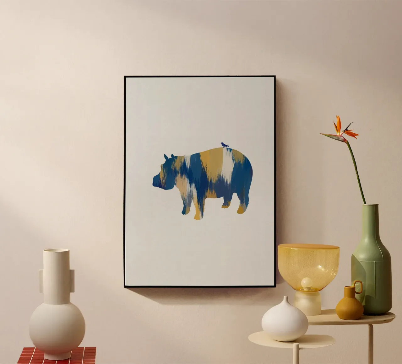 Hippopotame bleu et jaune plexiglas de Orara Studio