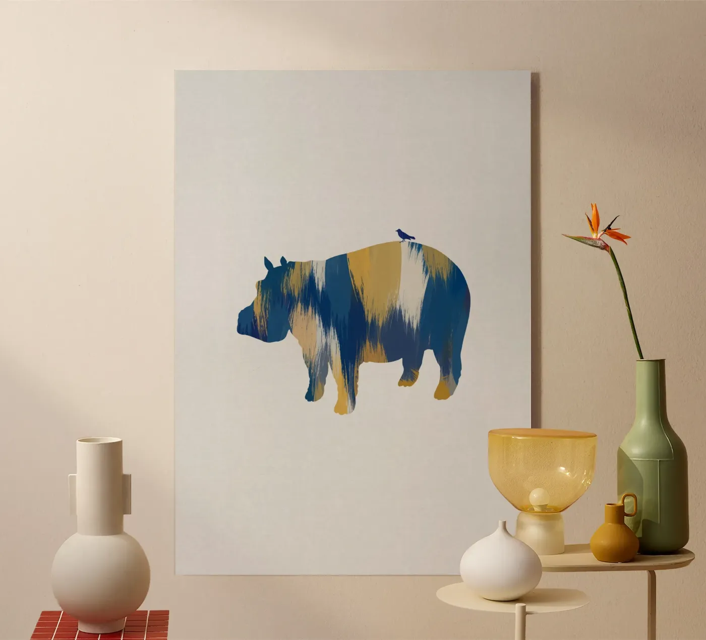 Blue & Yellow Hippo acryl van Orara Studio