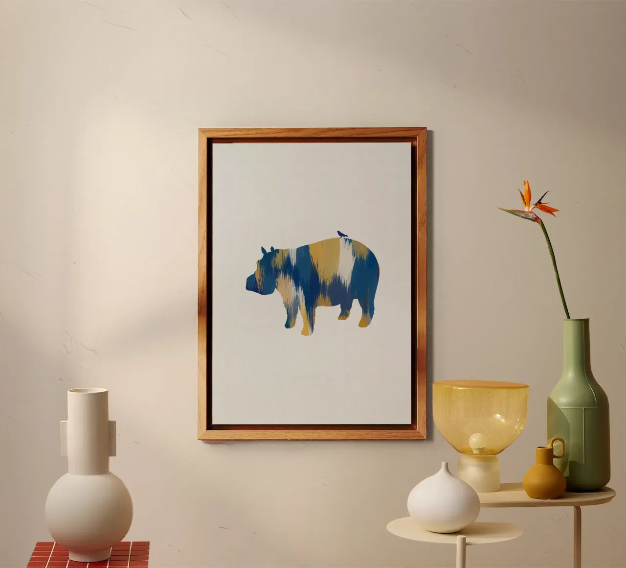 Ippopotamo blu e giallo pannello forex da Orara Studio