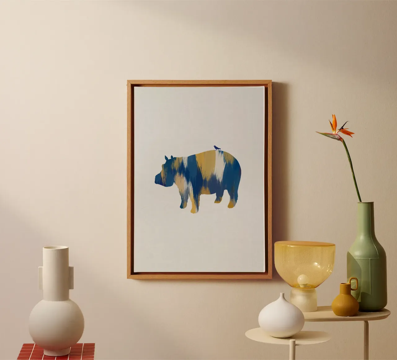 Hippopotame bleu et jaune toile avec Caisse américaine de Orara Studio