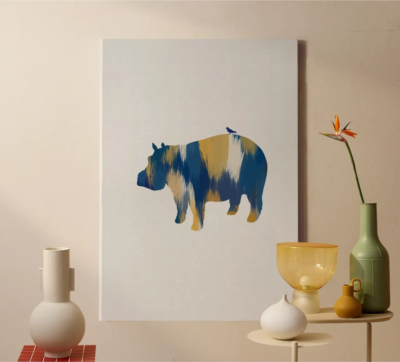 Hippopotame bleu et jaune toile avec Caisse américaine de Orara Studio