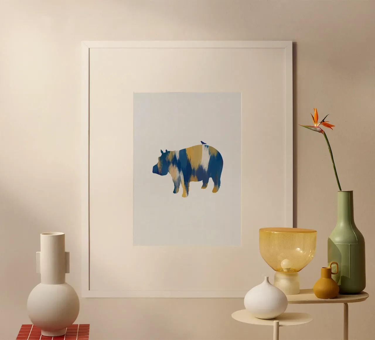 Hippopotame bleu et jaune hahnemühle de Orara Studio