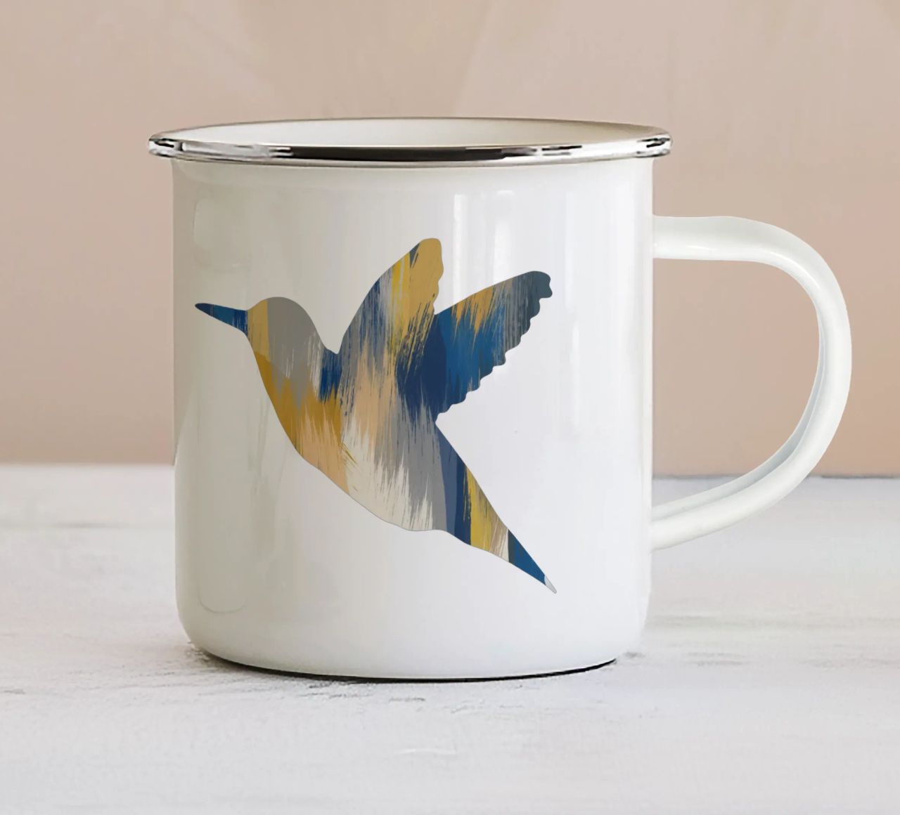 Colibrì blu e giallo I tazza in smalto da Orara Studio