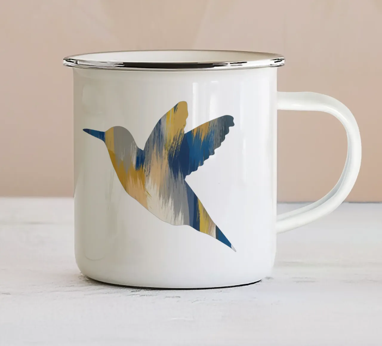 Colibrì blu e giallo I tazza in smalto da Orara Studio