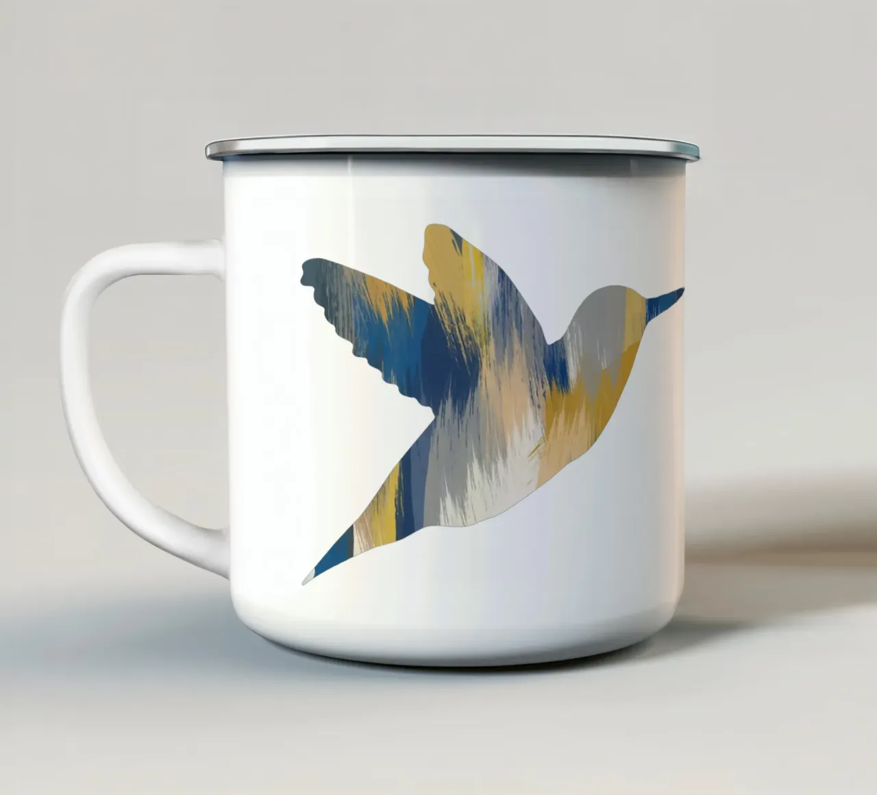 Colibrì blu e giallo I tazza in smalto da Orara Studio