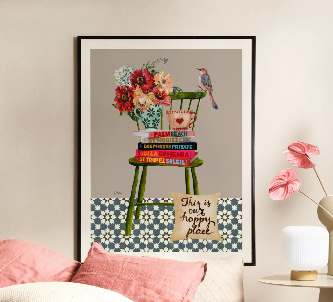 Happy Place poster con telaio in legno da Ana Paula Hoppe