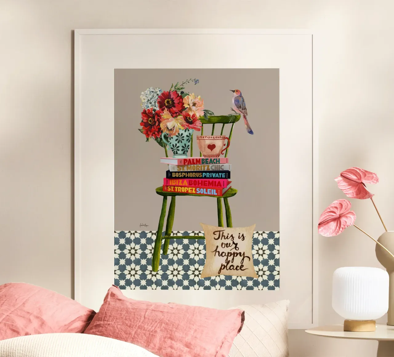 Happy Place poster con telaio in legno da Ana Paula Hoppe
