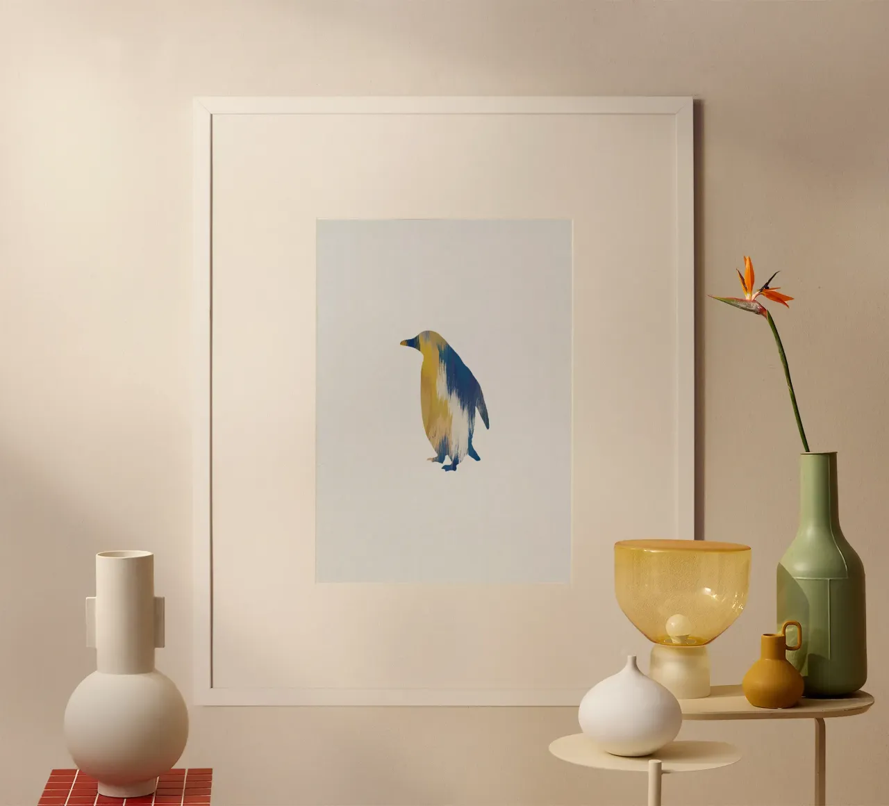 Pingouin bleu et jaune hahnemühle de Orara Studio