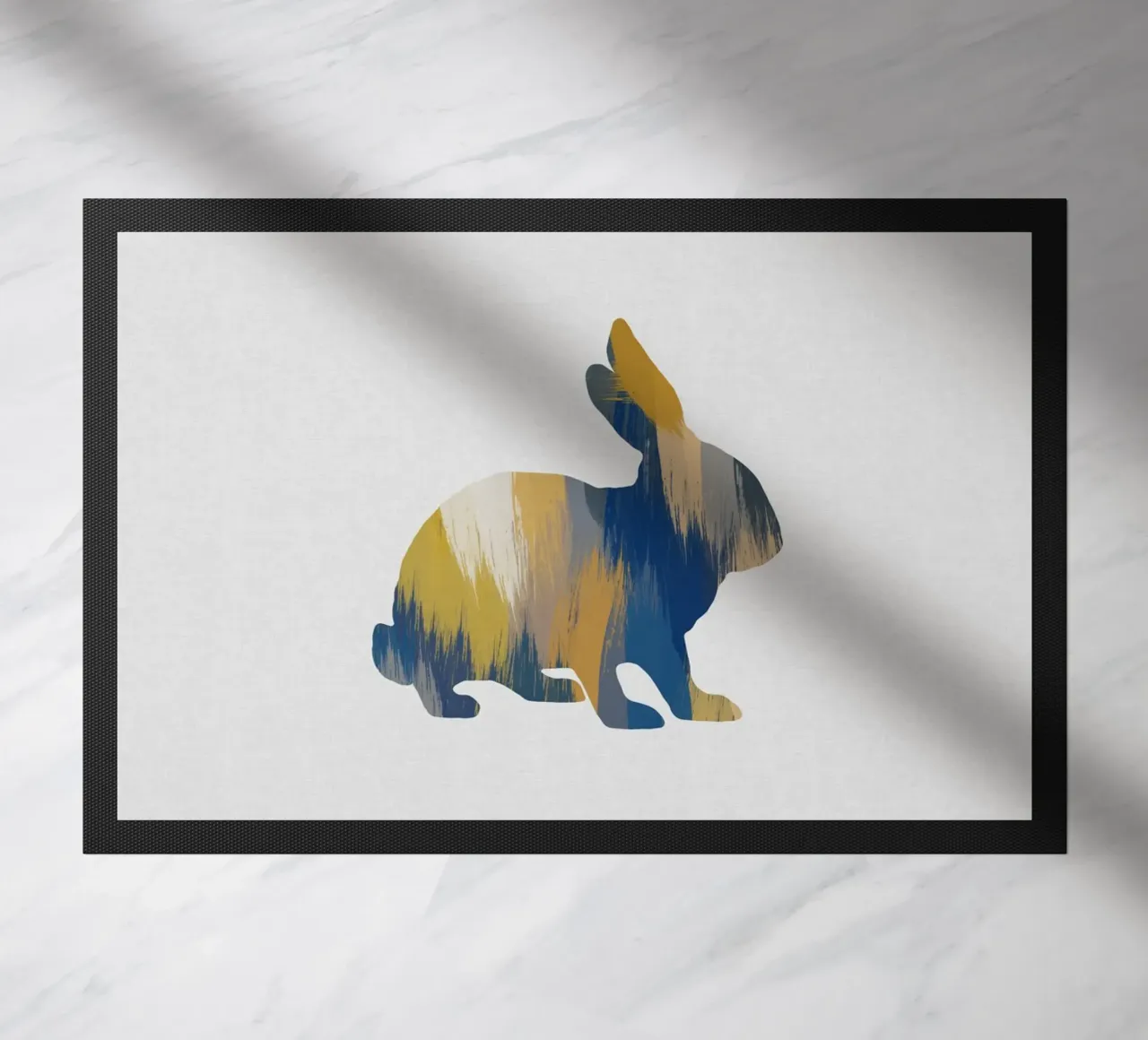 Coniglio blu e giallo zerbino da Orara Studio