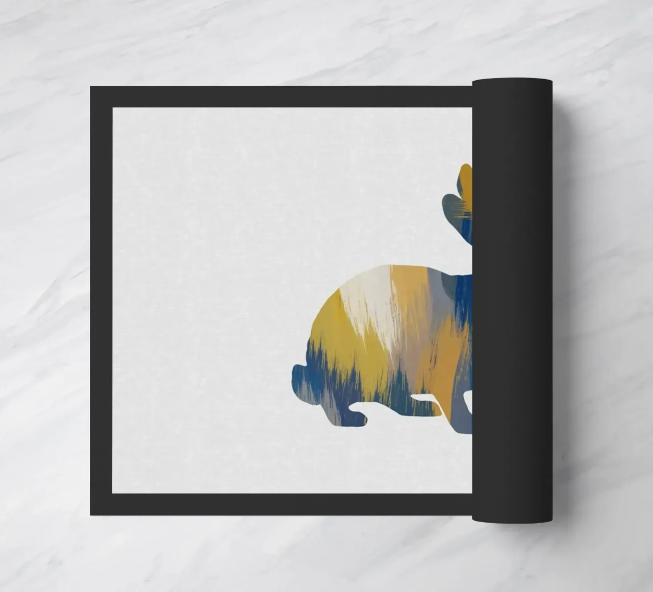 Coniglio blu e giallo zerbino da Orara Studio