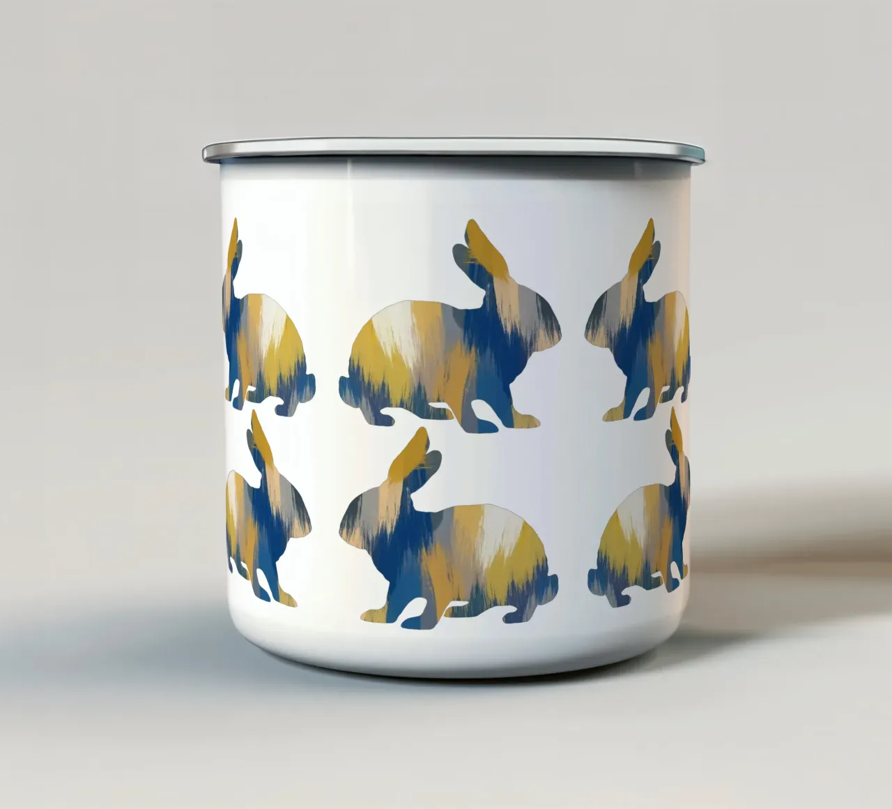 Coniglio blu e giallo tazza in smalto da Orara Studio