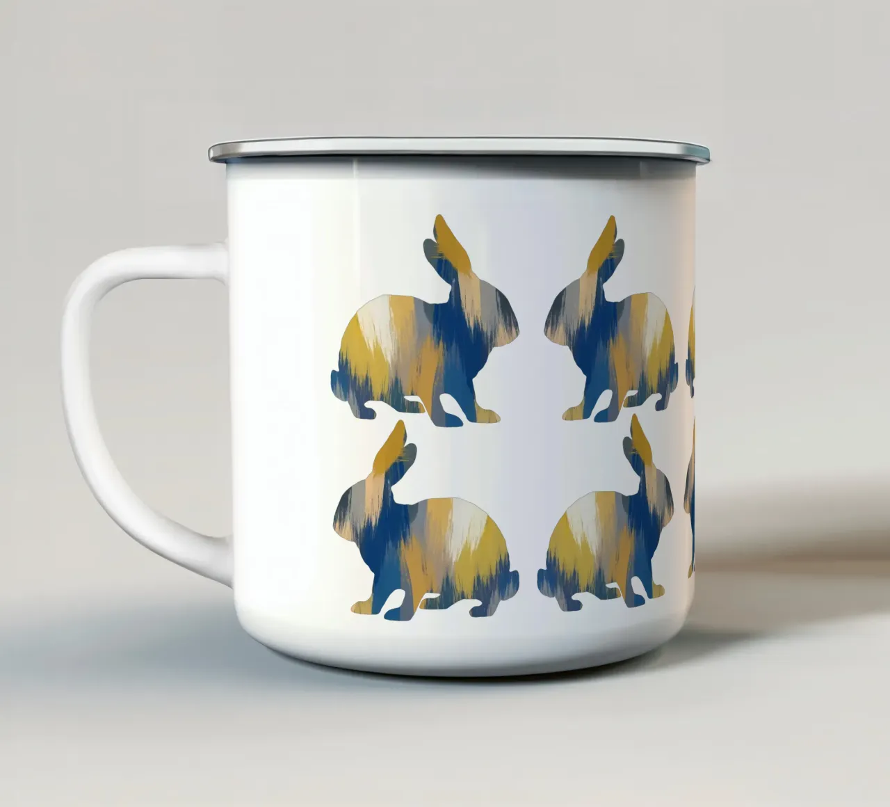Coniglio blu e giallo tazza in smalto da Orara Studio