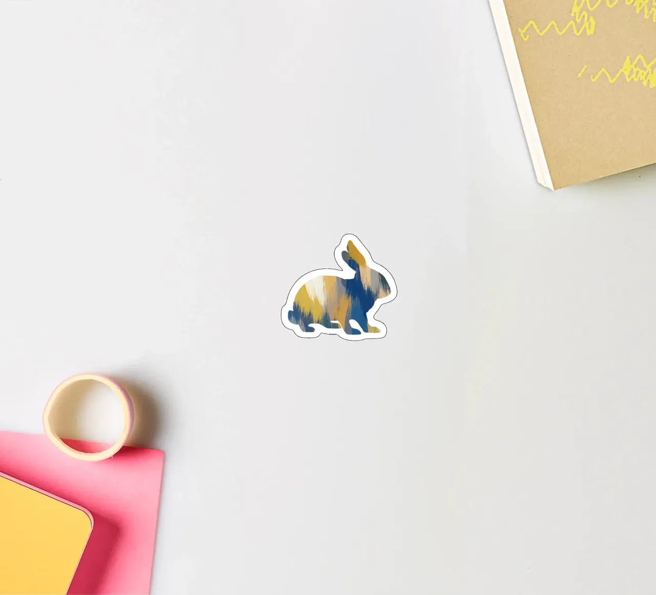 Lapin bleu et jaune autocollant de Orara Studio