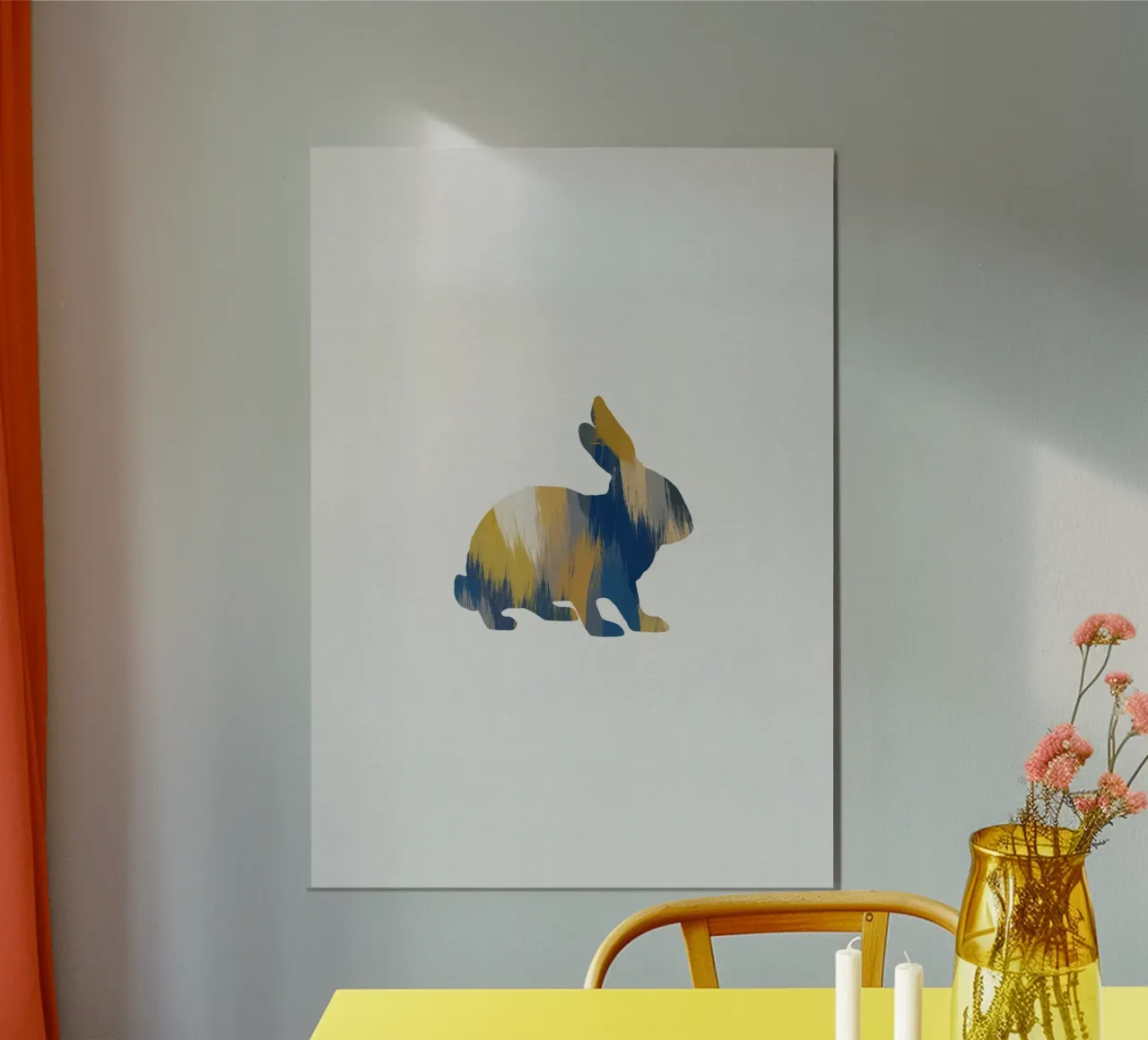 Coniglio blu e giallo poster da Orara Studio
