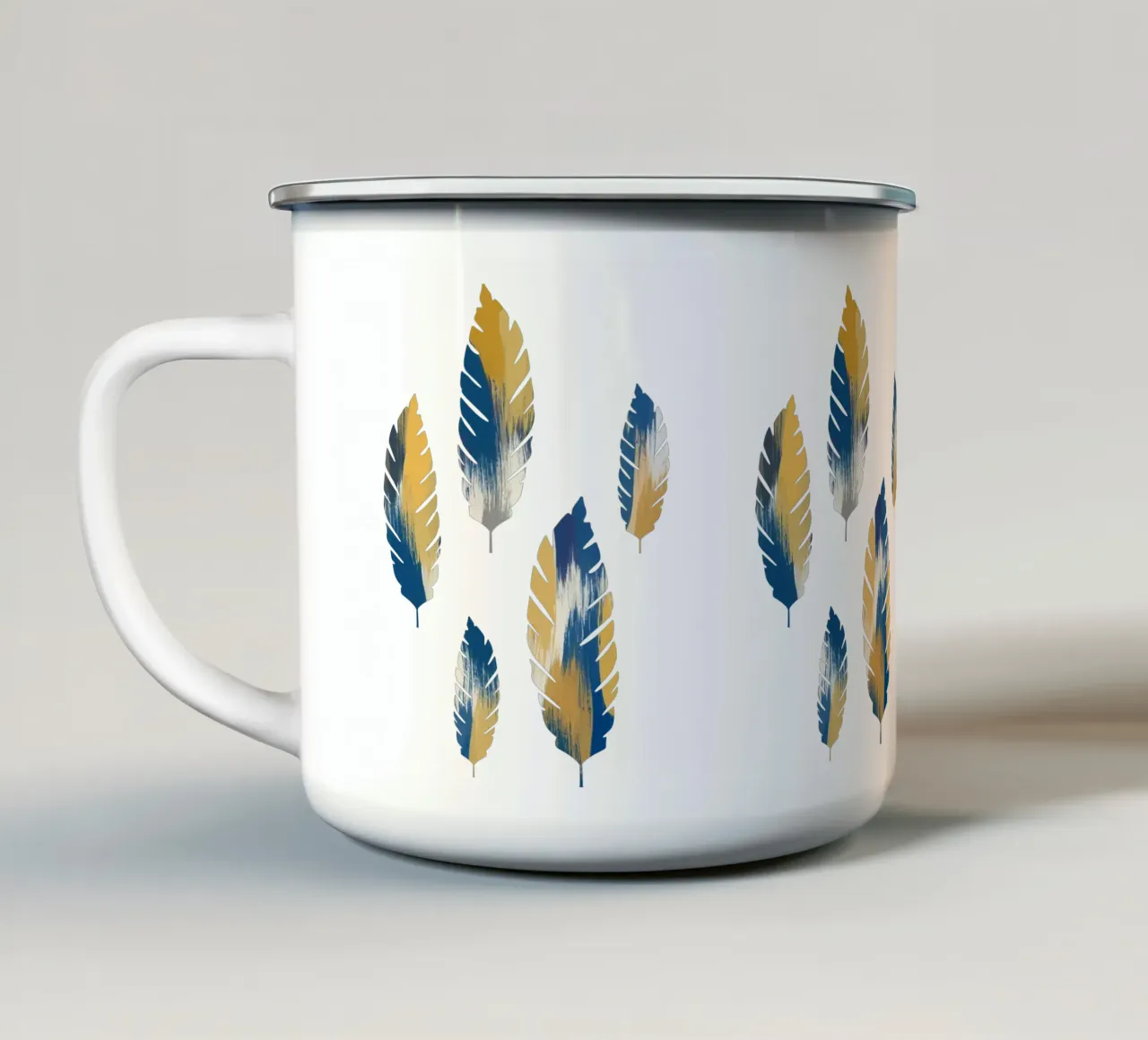 Foglie blu e gialle tazza in smalto da Orara Studio
