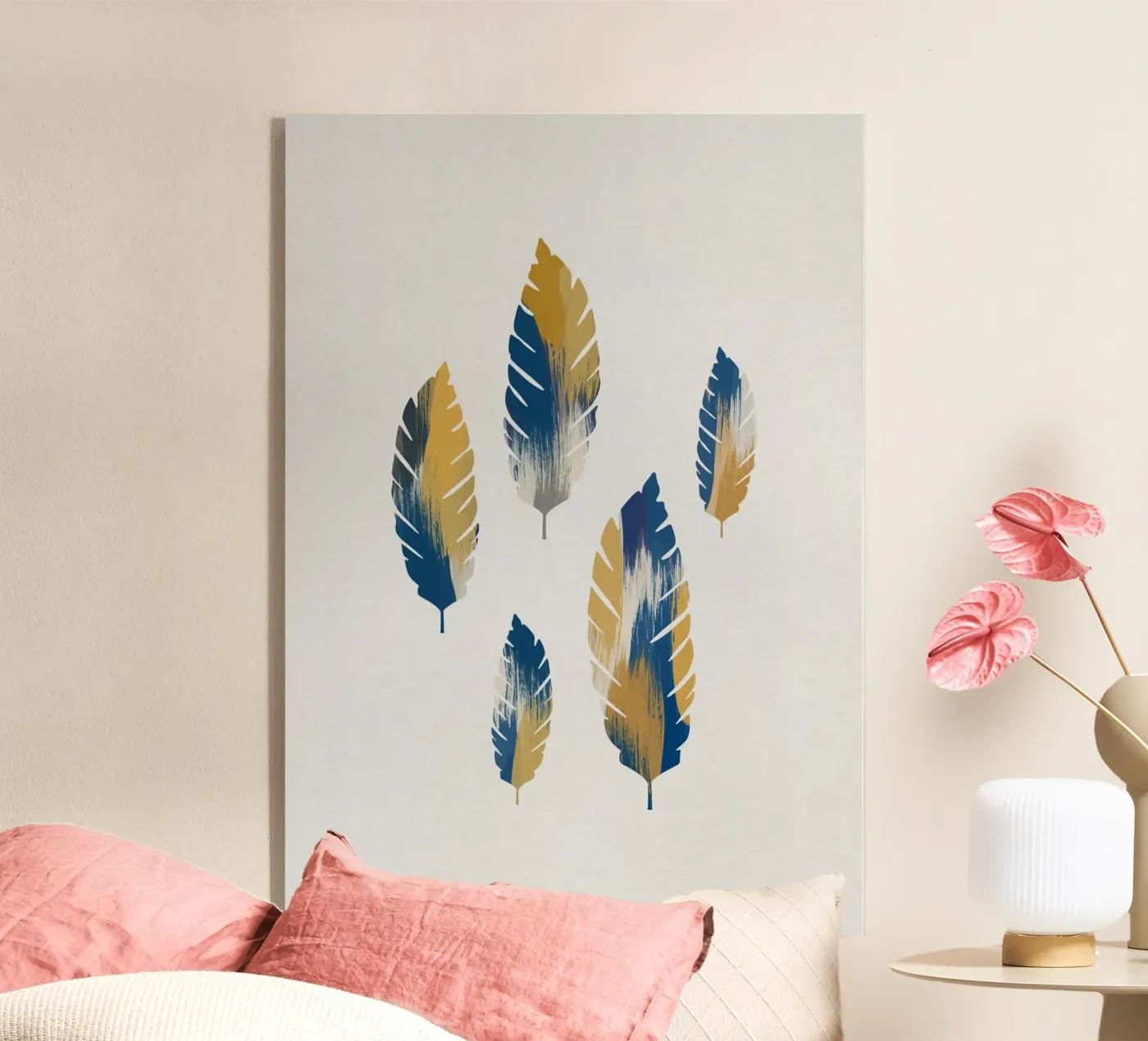 Bladeren Blauw & Geel acryl van Orara Studio