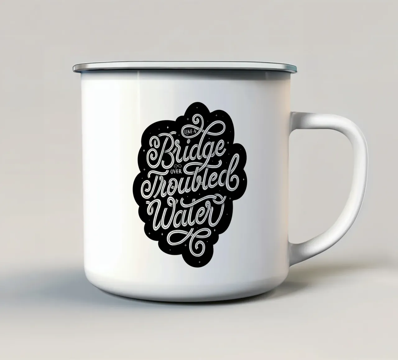 Like a Bridge Over Troubled Water. Hand Lettered Song tazza in smalto da CalliLetters2
