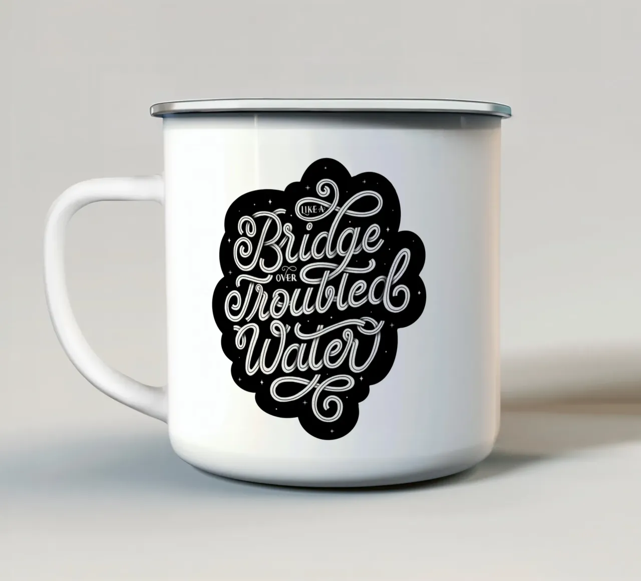 Like a Bridge Over Troubled Water. Hand Lettered Song tazza in smalto da CalliLetters2