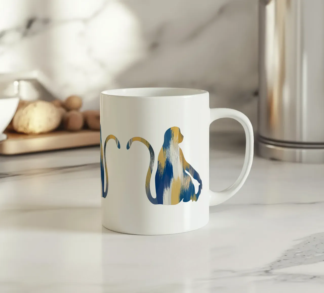 Scimmia blu e gialla tazza in ceramica da Orara Studio