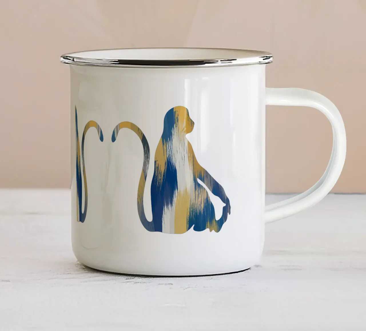 Scimmia blu e gialla tazza in smalto da Orara Studio