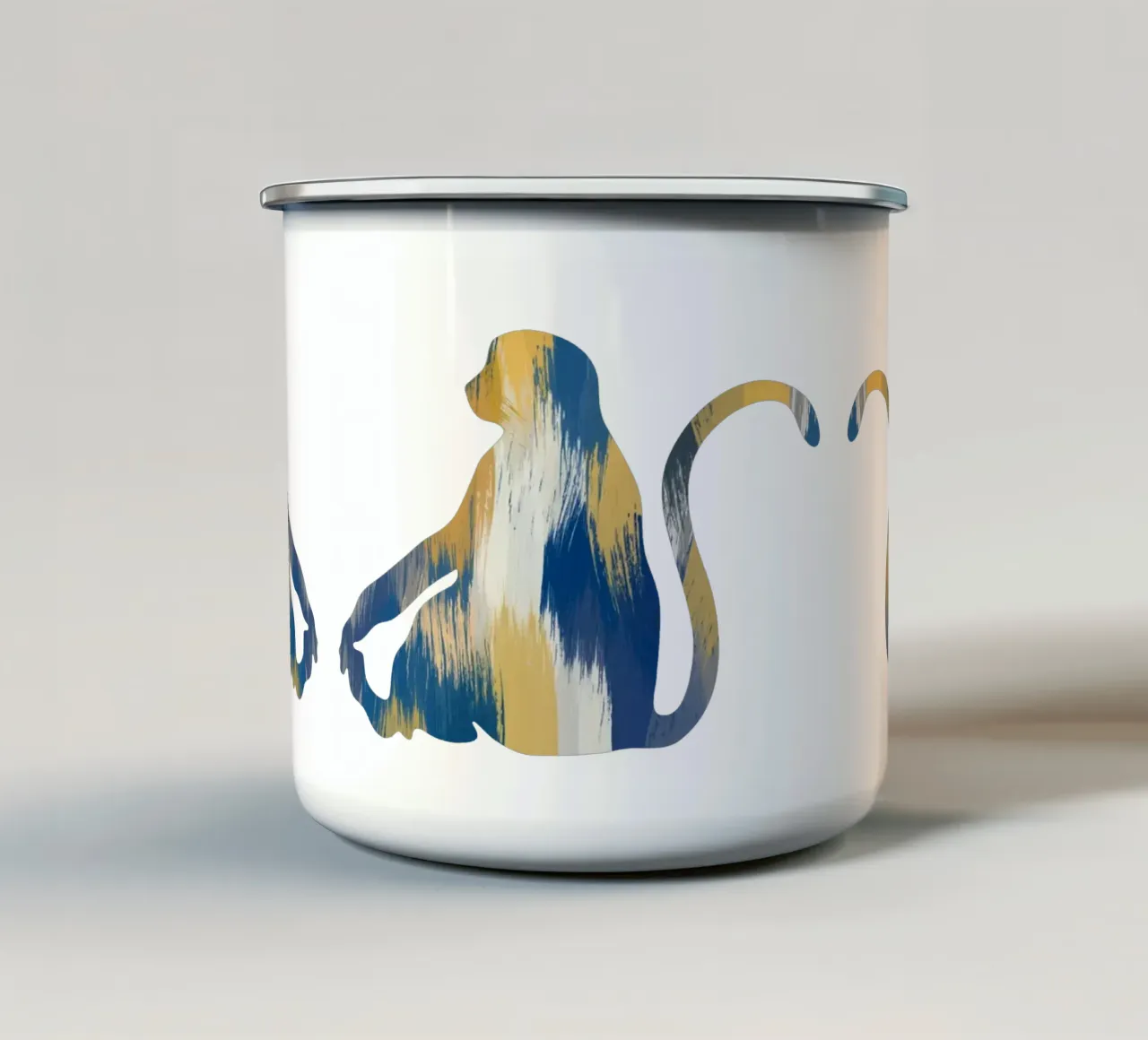 Scimmia blu e gialla tazza in smalto da Orara Studio